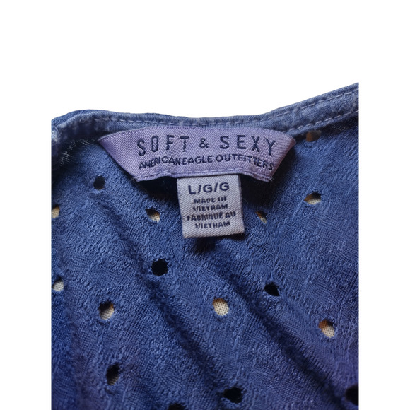 NWT American Eagle Outfitters Soft & Sex Eyelet Tank Top Open Back Blue Large - Picture 7 of 9